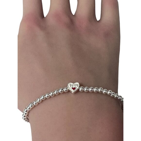 925 Sterling Silver Beaded Stretch Stacking Bracelet - Picture 3 of 7